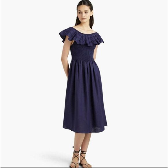 Hill House Women’s Akilah Linen Midi Nap Dress Navy Blue Size Small - Picture 1 of 10